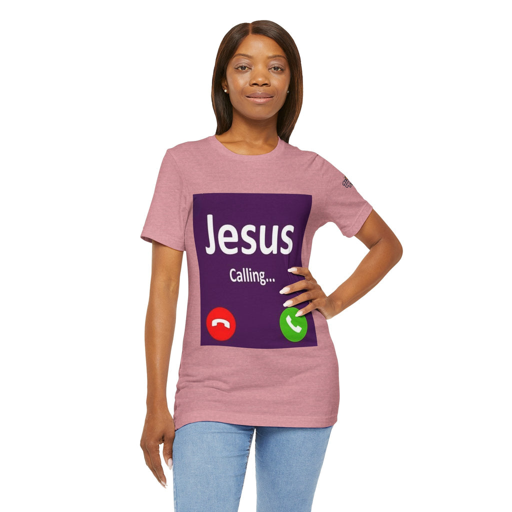 Jesus Calling T-shirt – Funny Cell Phone Screen Christian T-shirt for Divine Connection & Faith Humor Printify