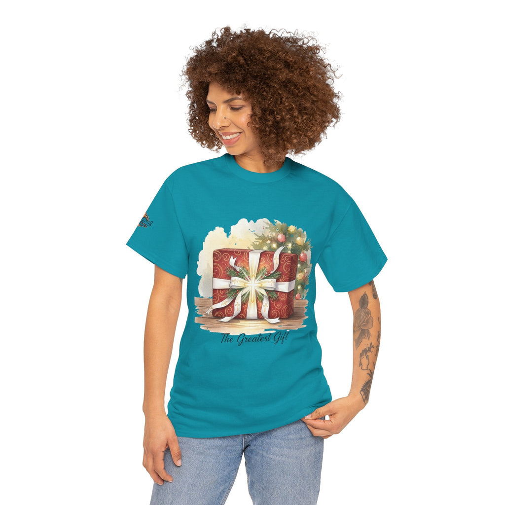 The Greatest Gift T-shirt – Cross Bow Present Christian T-shirt for Christmas Salvation & Eternal Faith Printify