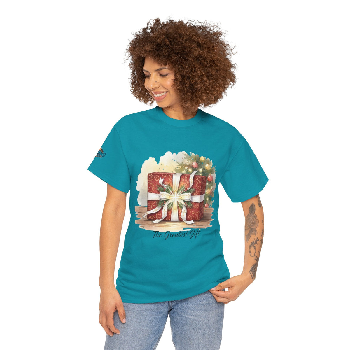 The Greatest Gift T-shirt – Cross Bow Present Christian T-shirt for Christmas Salvation & Eternal Faith Printify