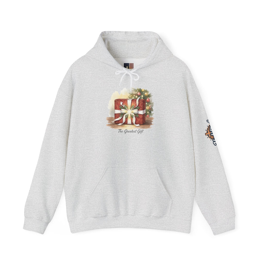 The Greatest Gift Hoodie – Cross Bow Present Christian Hoodie for Christmas Salvation & Eternal Faith Printify