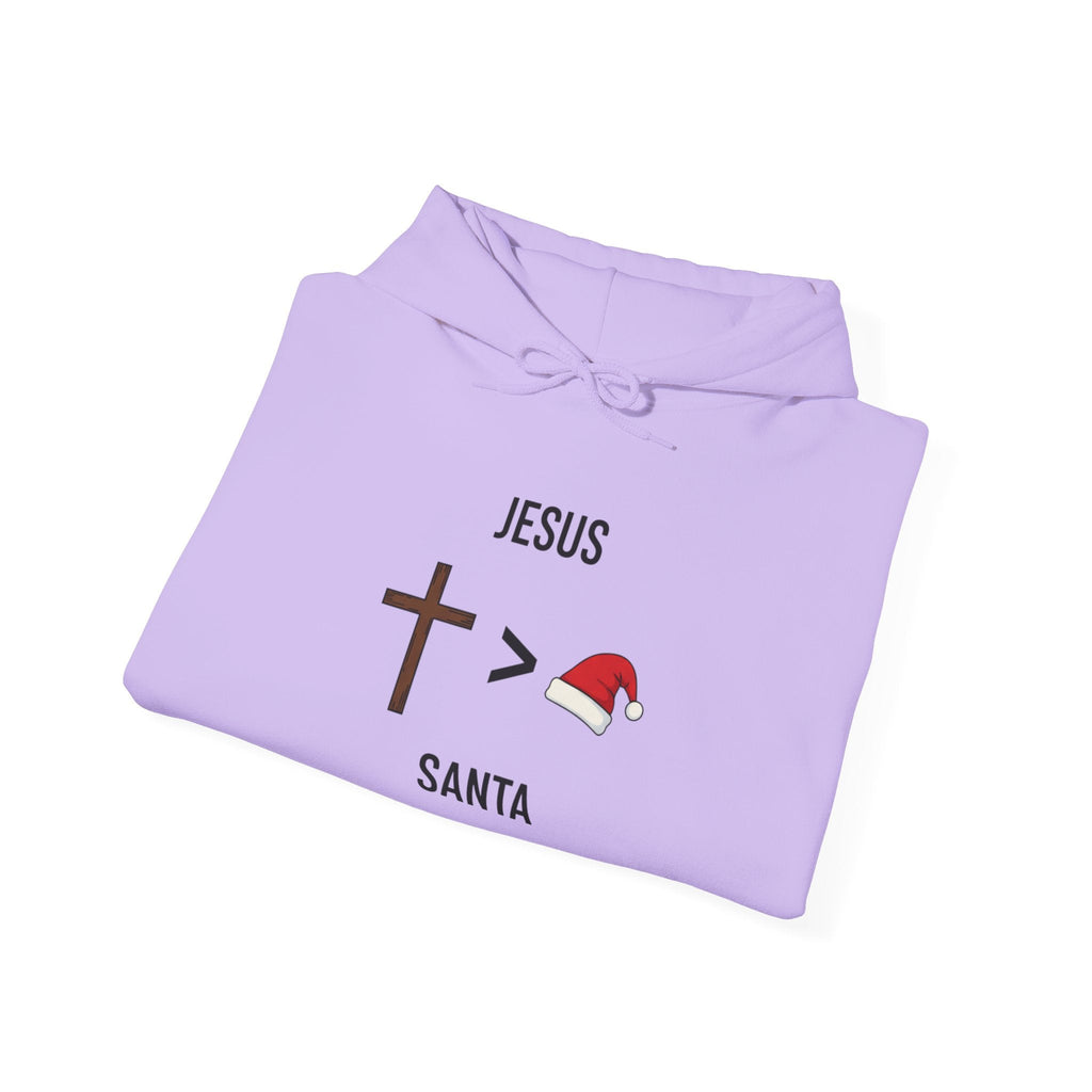 🎄 Jesus > Santa – Minimalist Christian Christmas Hoodie | Bold Faith Over Holiday Tee | Cross vs Santa Hat Design | Uplifted Gear Printify