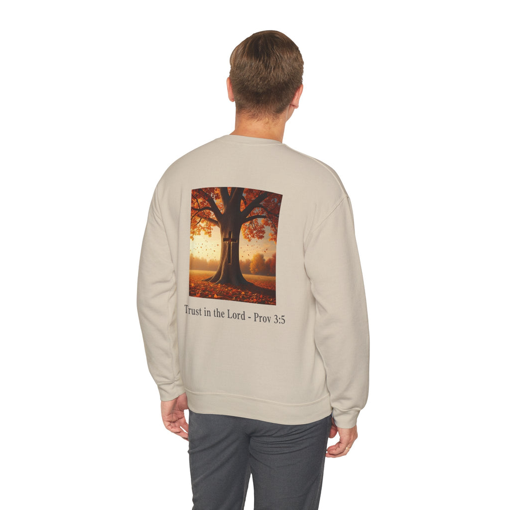 Trust in the Lord Sweatshirt – Autumn Tree Proverbs 3:5 Christian Sweatshirt for Cozy Faith Printify