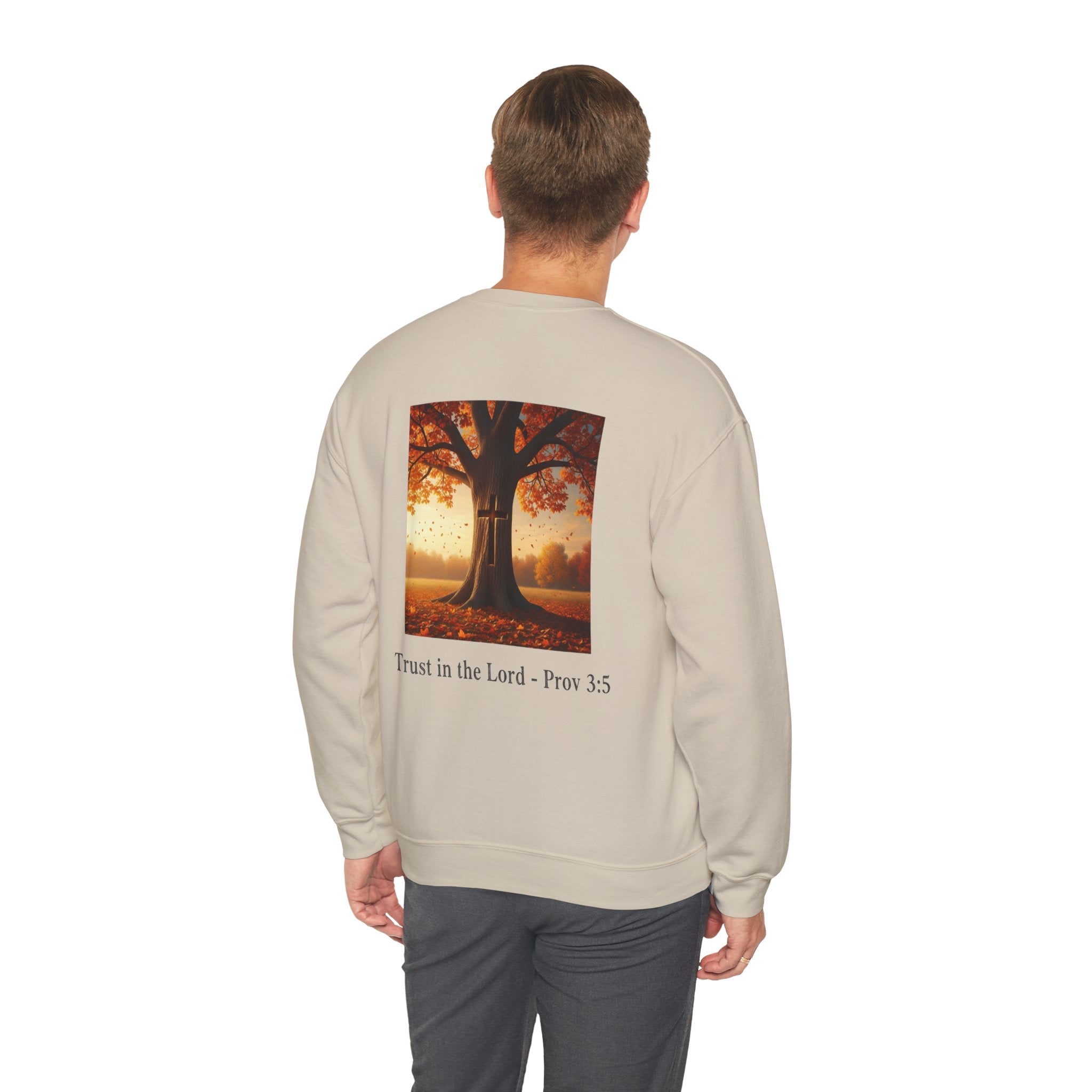 Trust in the Lord Sweatshirt – Autumn Tree Proverbs 3:5 Christian Sweatshirt for Cozy Faith Printify