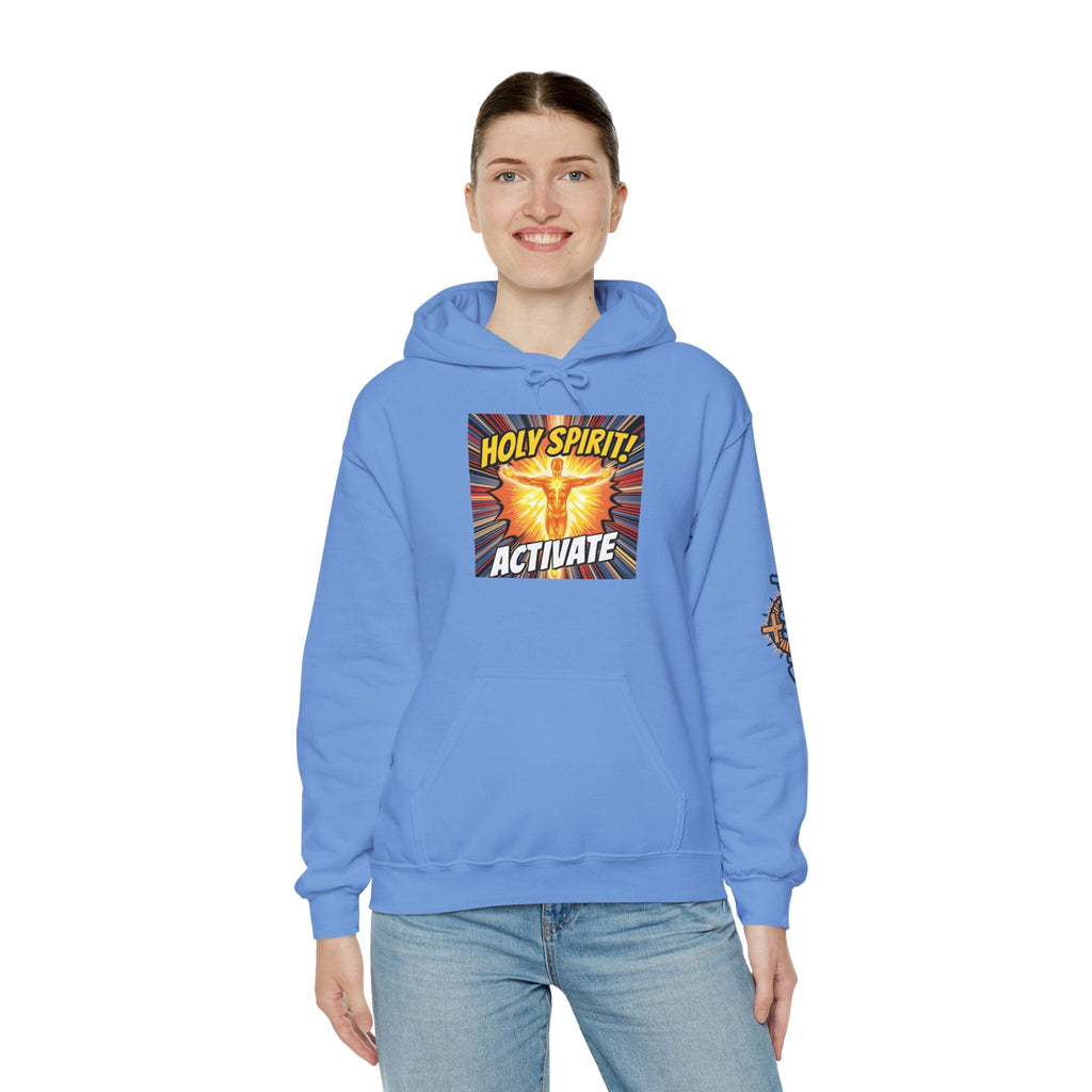 Holy Spirit Activate Hoodie – Superhero Christian Sweatshirt with Vibrant Power-Up Design for Faith-Fueled Boldness Printify