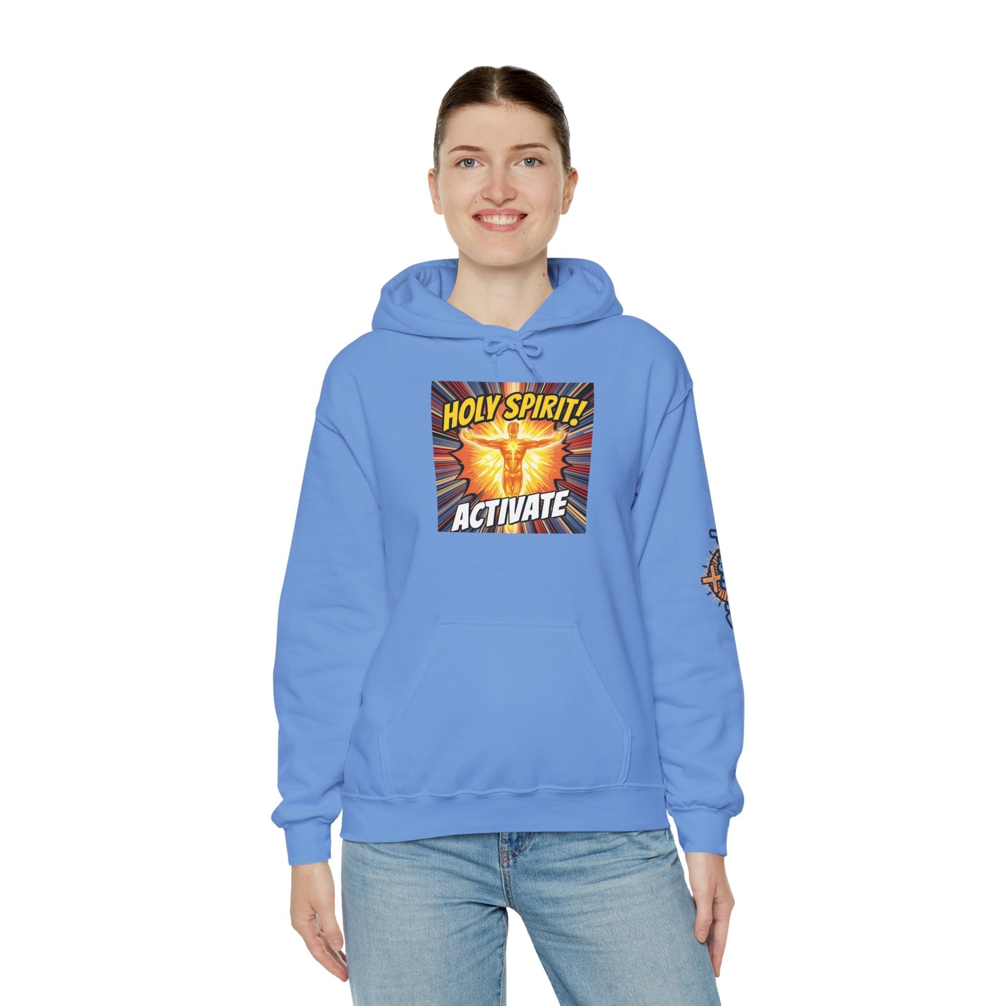 Holy Spirit Activate Hoodie – Superhero Christian Sweatshirt with Vibrant Power-Up Design for Faith-Fueled Boldness Printify