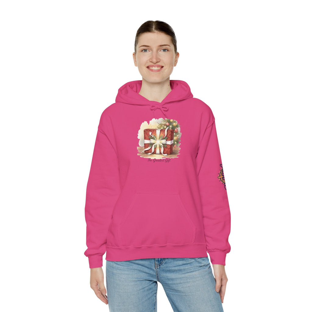 The Greatest Gift Hoodie – Cross Bow Present Christian Hoodie for Christmas Salvation & Eternal Faith Printify