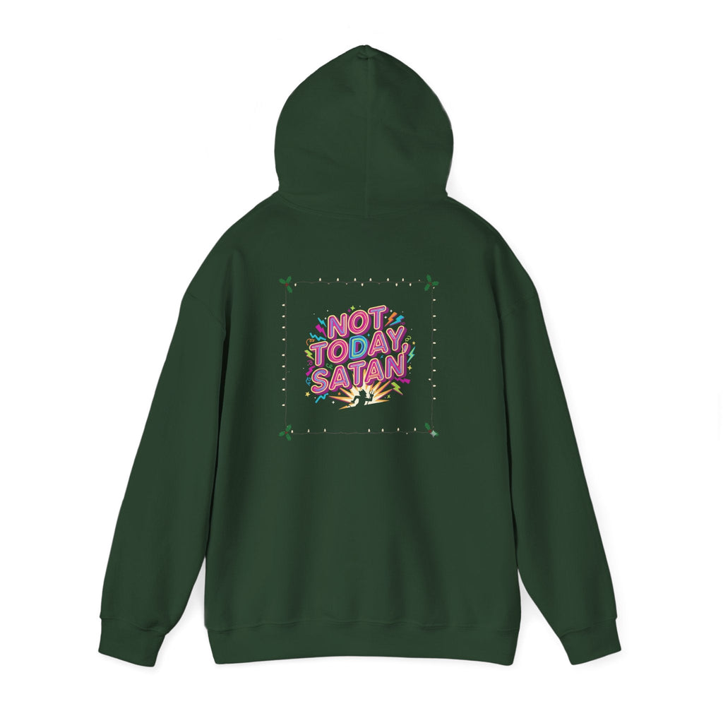 🔥 Not Today, Satan – Retro 90s Christian Hoodie | Neon Faith Tee | Funky Cartoon Devil | Bold Bible Verse Shirt | Uplifted Gear Printify
