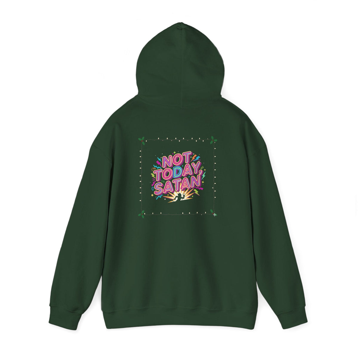 🔥 Not Today, Satan – Retro 90s Christian Hoodie | Neon Faith Tee | Funky Cartoon Devil | Bold Bible Verse Shirt | Uplifted Gear Printify