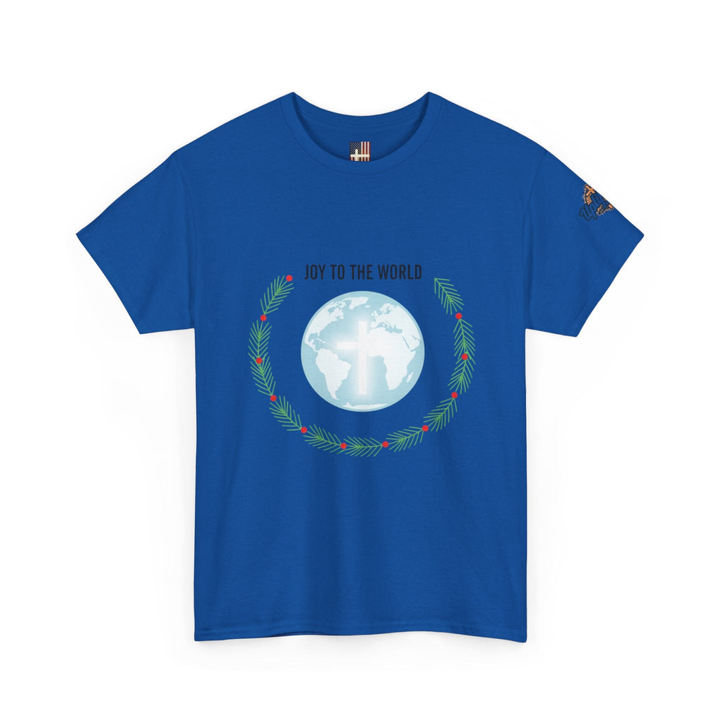 Joy to the World T-shirt – Wreath Earth Nativity Christian Christmas T-shirt for Isaiah 9:6 Holiday Faith & Festive Joy Printify