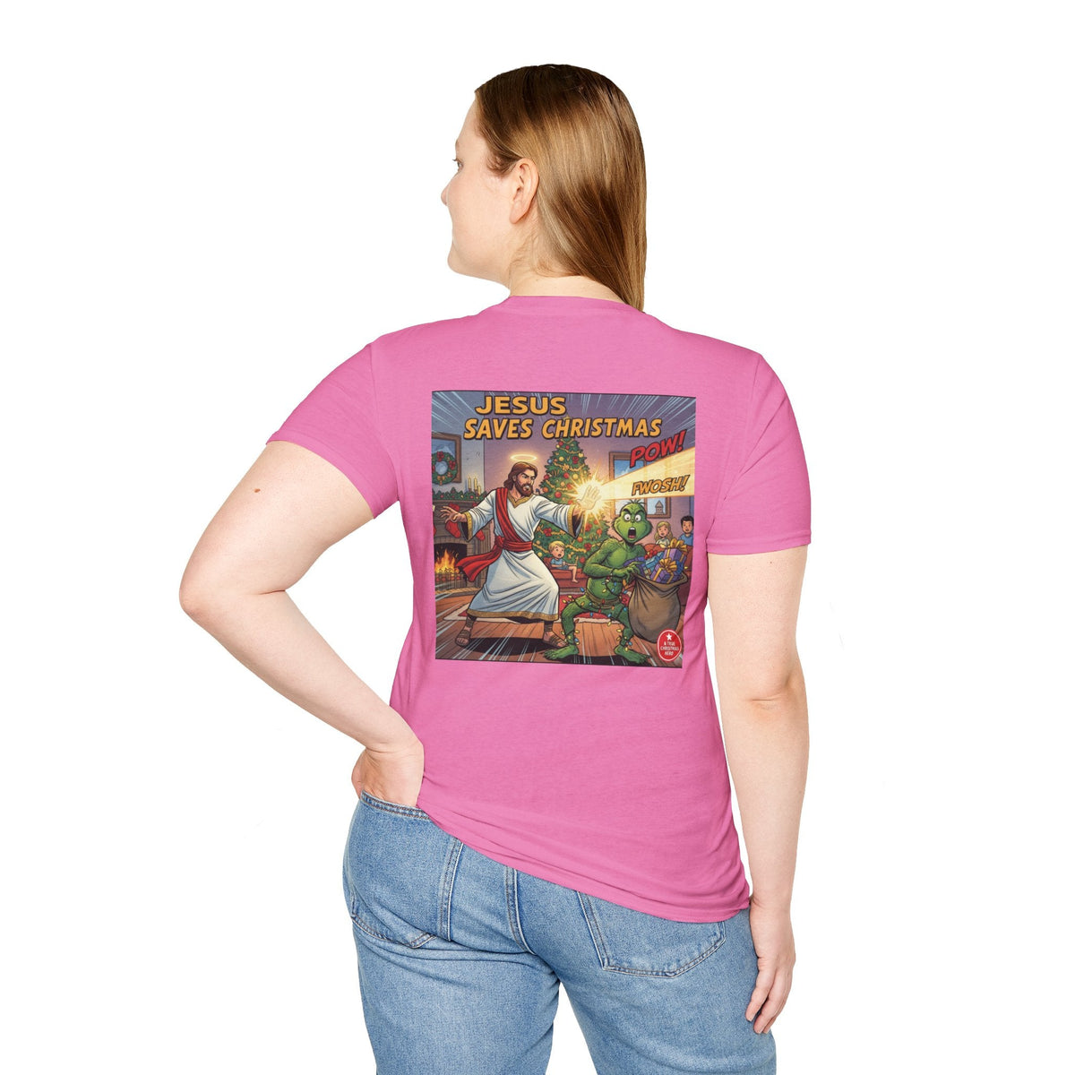 Jesus Saves Christmas T-shirt – Grinch vs Savior Light Battle Christian T-shirt for Hilarious Holiday Faith & True Joy Printify