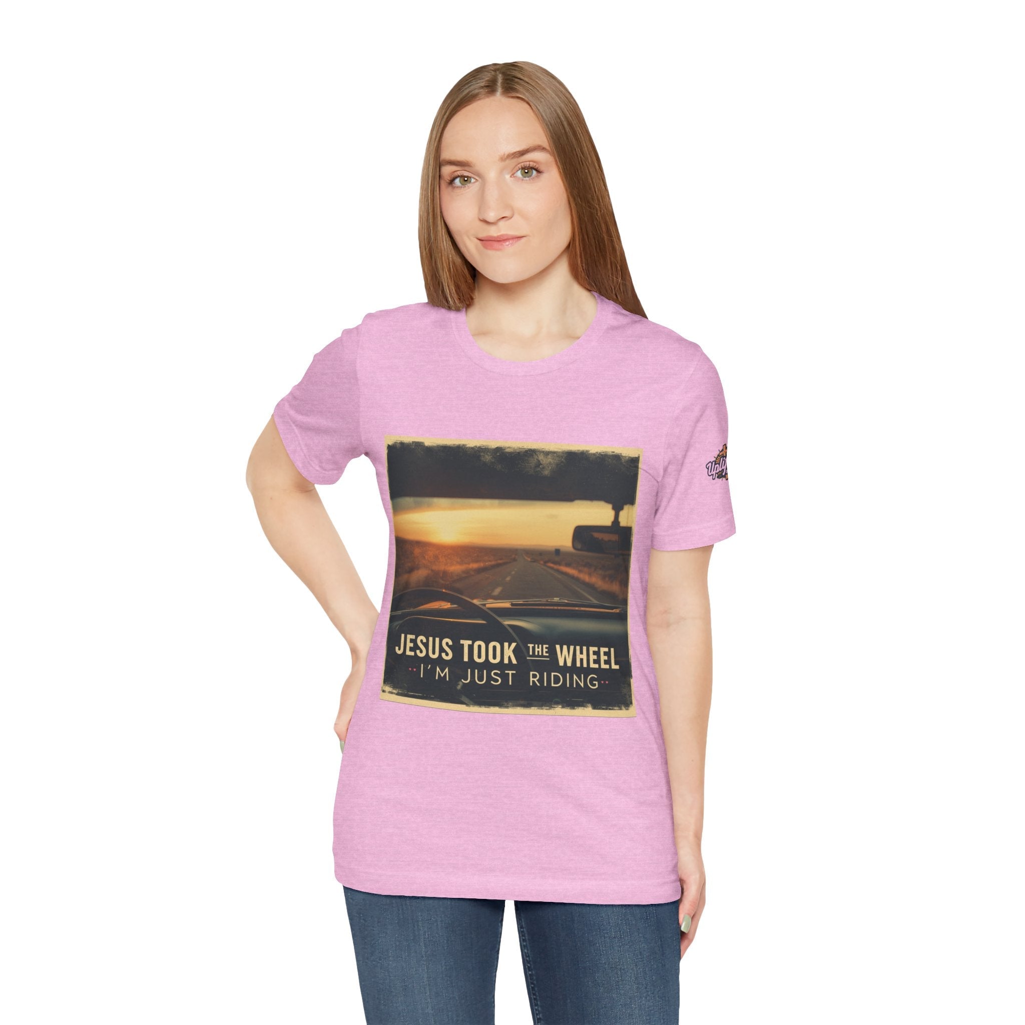 Jesus Took the Wheel I'm Just Riding T-shirt – Funny Christian Convertible Car T-shirt for Surrendered Faith & Humor Printify