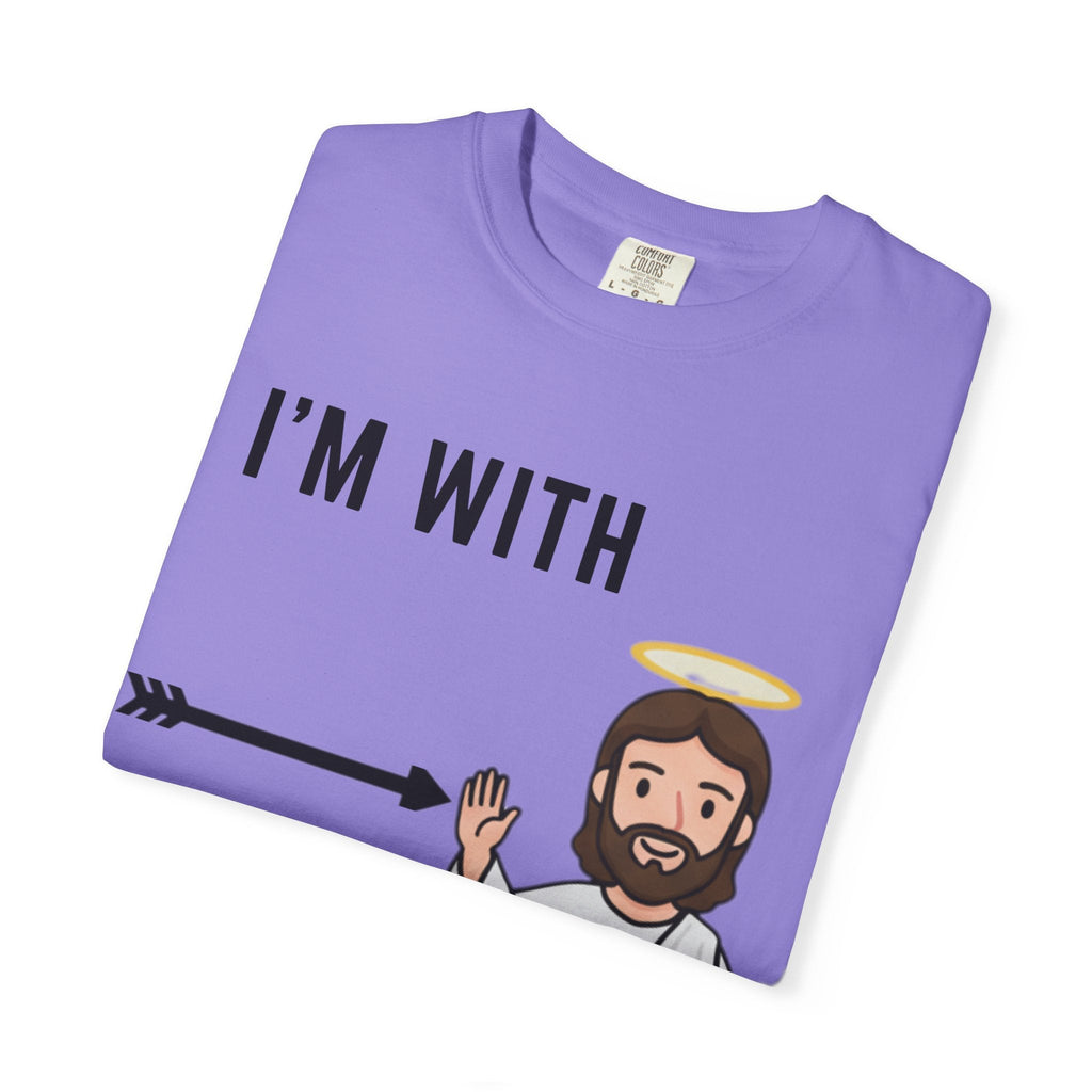 🔥 I’m With Him → Christian T-Shirt | Arrow Pointing to Jesus | Minimalist Faith Tee | Subtle Cross Design | Bible-Inspired Apparel by Uplifted Gear Printify