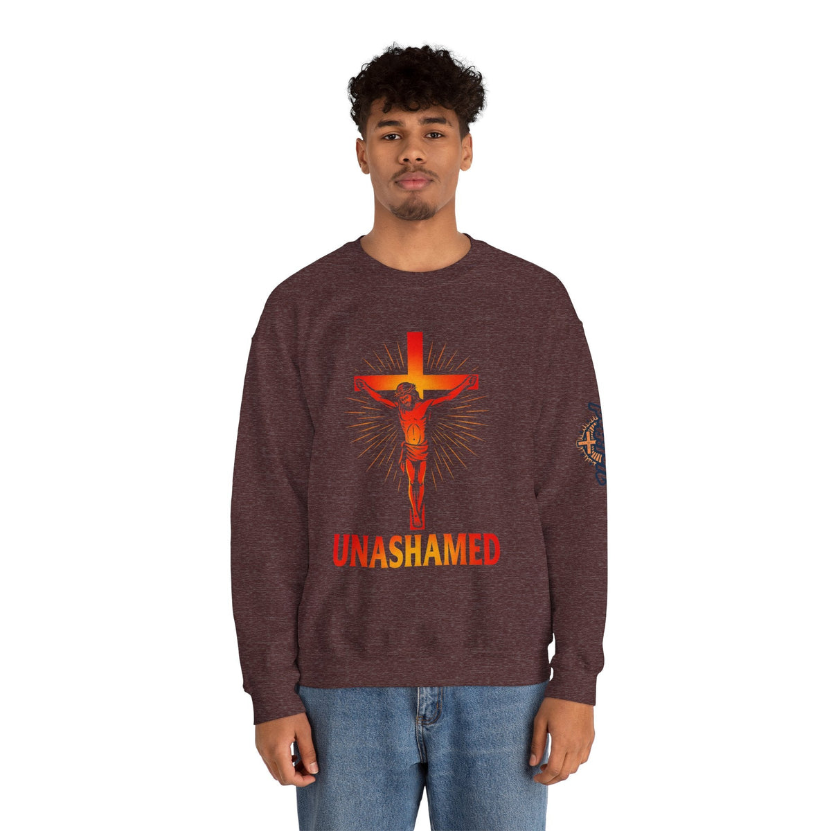 Unashamed Sweatshirt – Romans 1:16 Crucifixion Christian Sweatshirt for Bold Unwavering Faith Printify