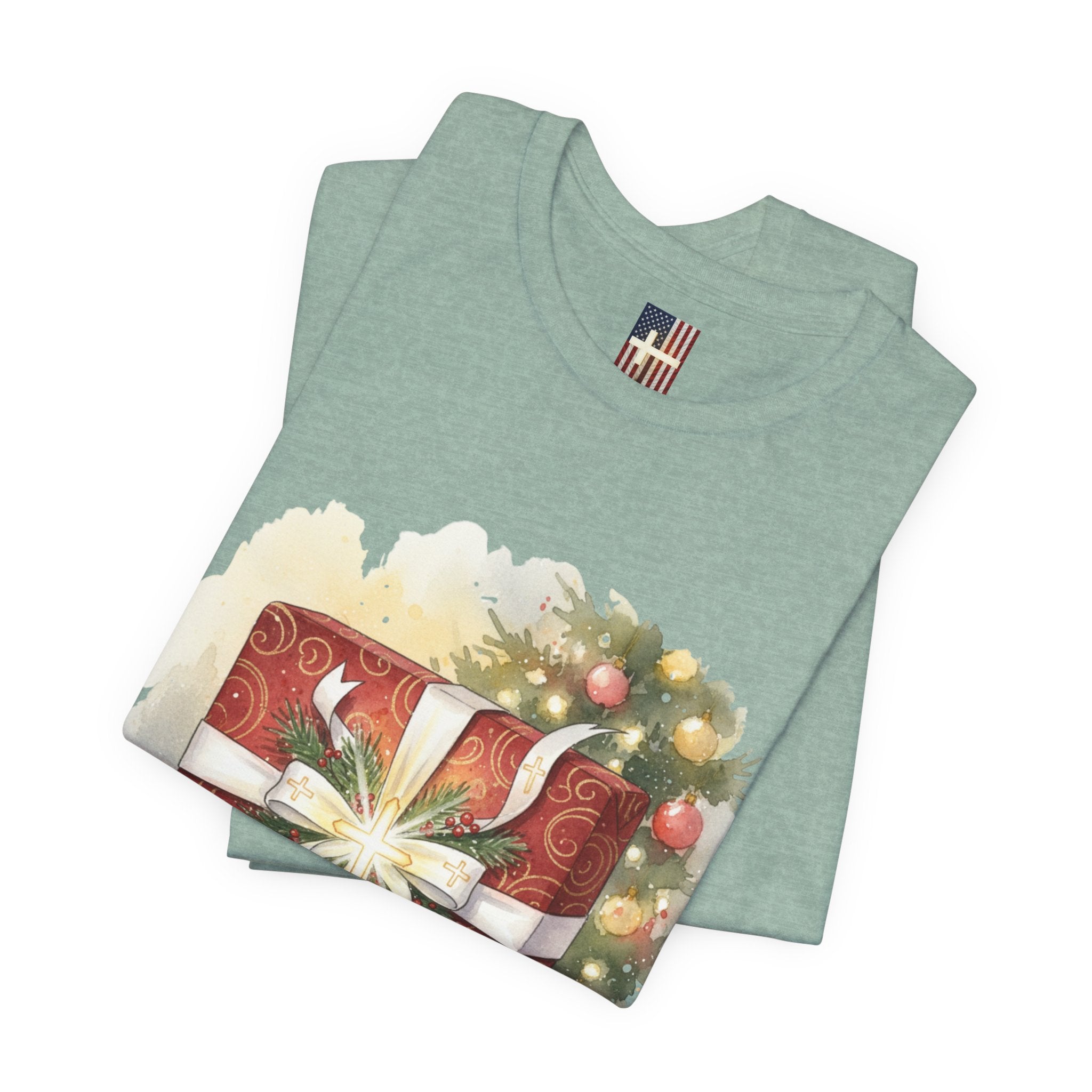 The Greatest Gift T-shirt – Cross Bow Present Christian T-shirt for Christmas Salvation & Eternal Faith Printify