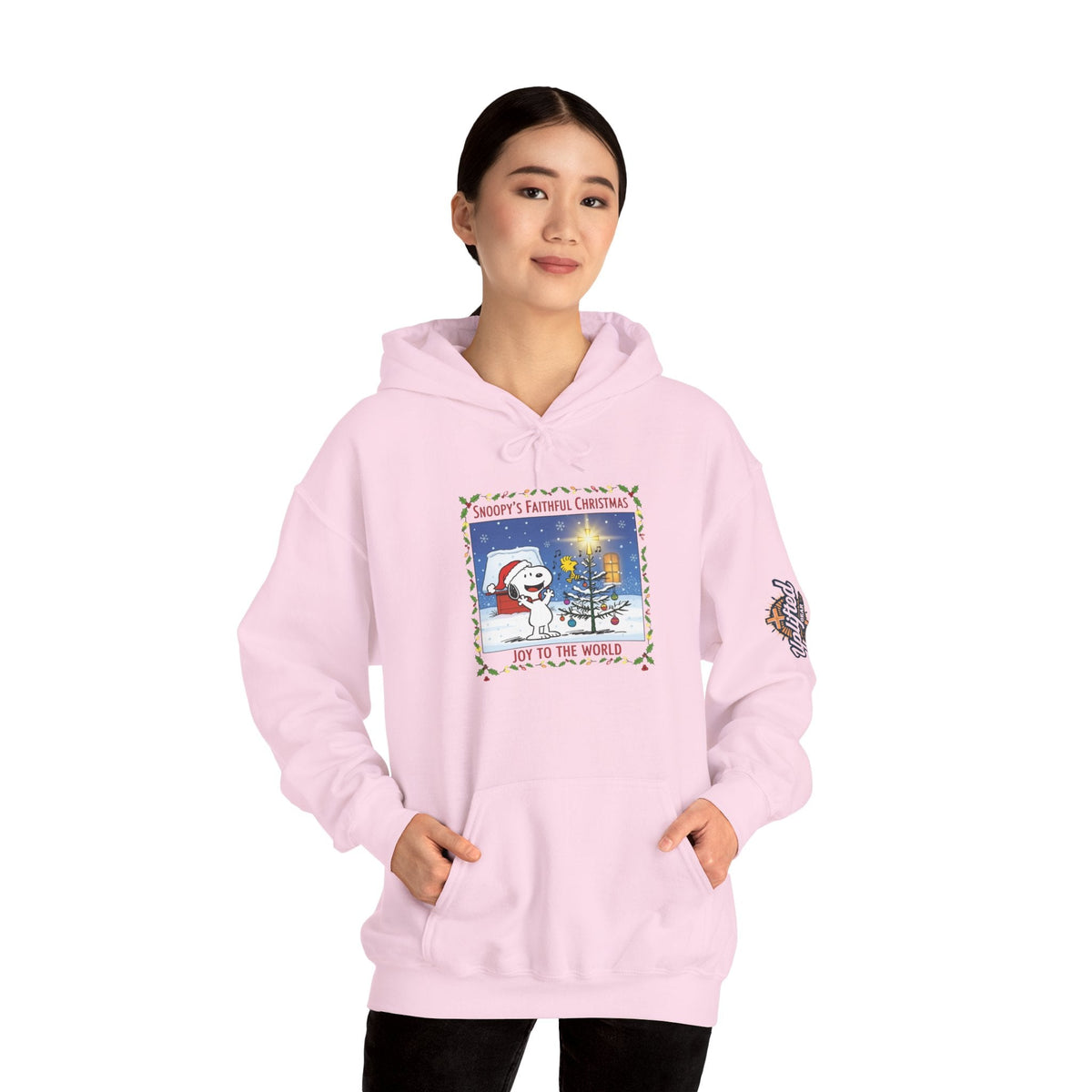 🎄 Faithful Christmas Friends – Christian Holiday Hoodie | Festive Tree & Cartoon Duo | Heartwarming Christmas Tee by Uplifted Gear Printify