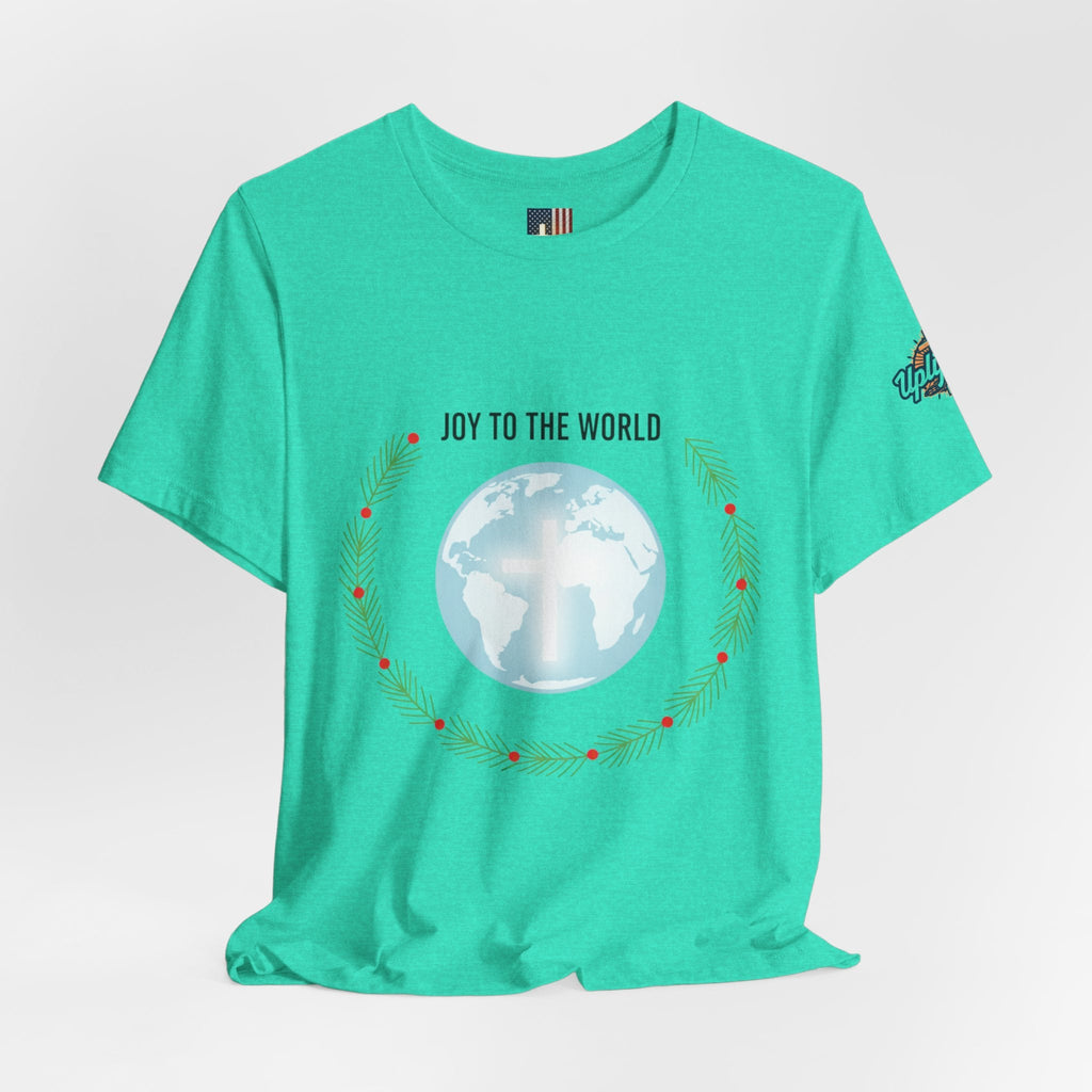 Joy to the World T-shirt – Wreath Earth Nativity Christian Christmas T-shirt for Isaiah 9:6 Holiday Faith & Festive Joy Printify
