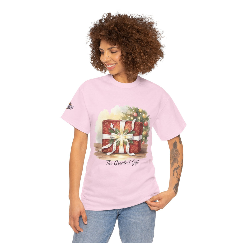 The Greatest Gift T-shirt – Cross Bow Present Christian T-shirt for Christmas Salvation & Eternal Faith Printify