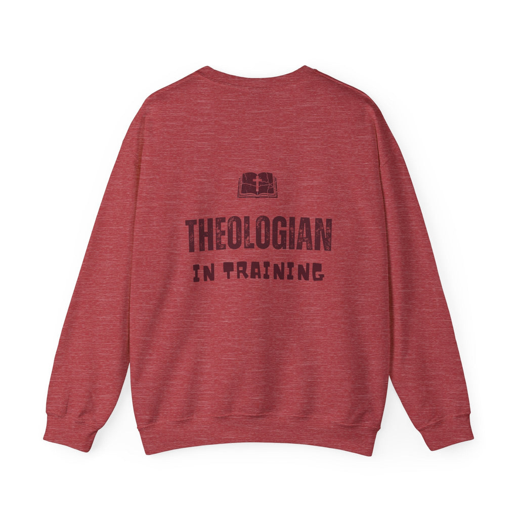 Theologian in Training Sweatshirt – Open Bible & Cross Christian Sweatshirt for Faithful Growth Printify