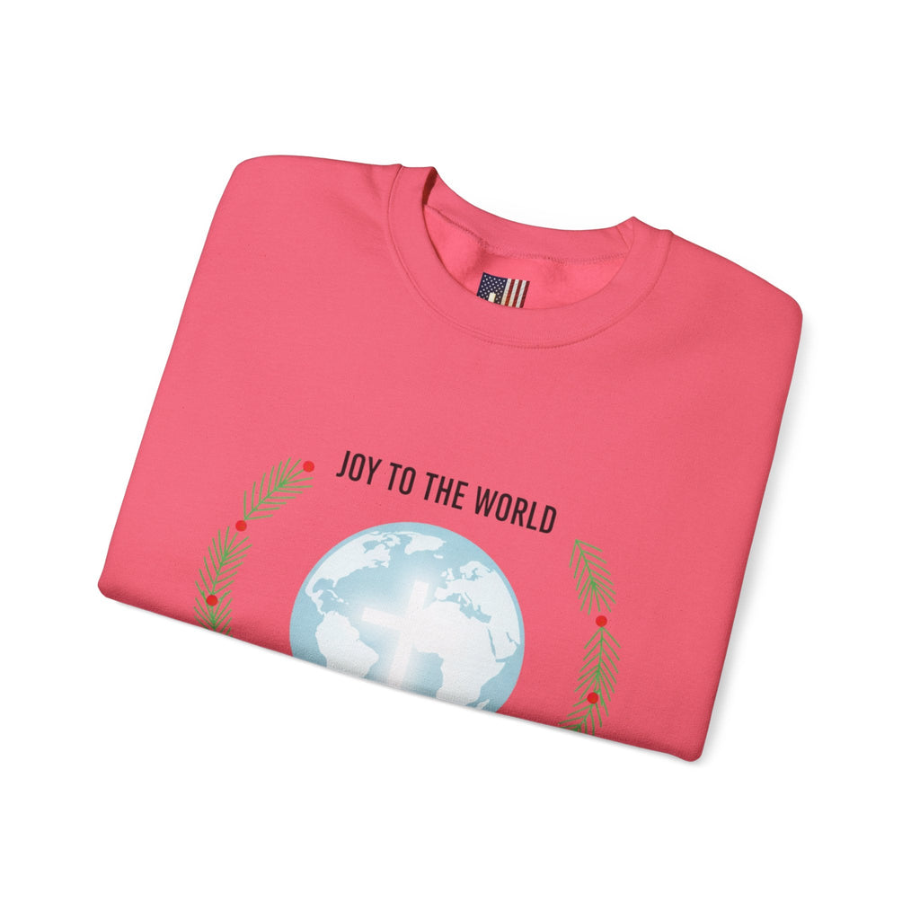 Joy to the World Sweatshirt – Wreath Earth Nativity Christian Christmas Sweatshirt for Isaiah 9:6 Holiday Faith & Festive Joy Printify
