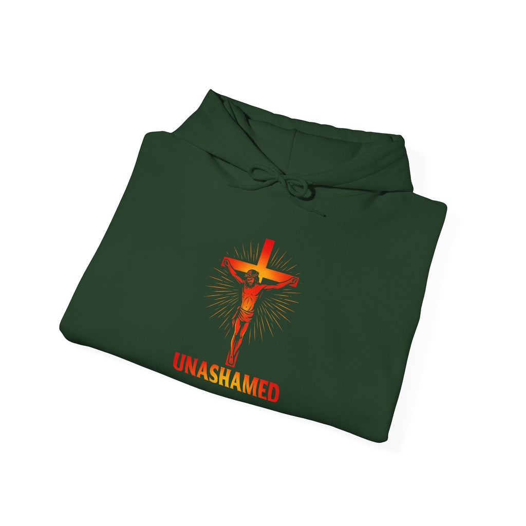 Unashamed Hoodie – Romans 1:16 Crucifixion Christian Sweatshirt for Bold Unwavering Faith Printify