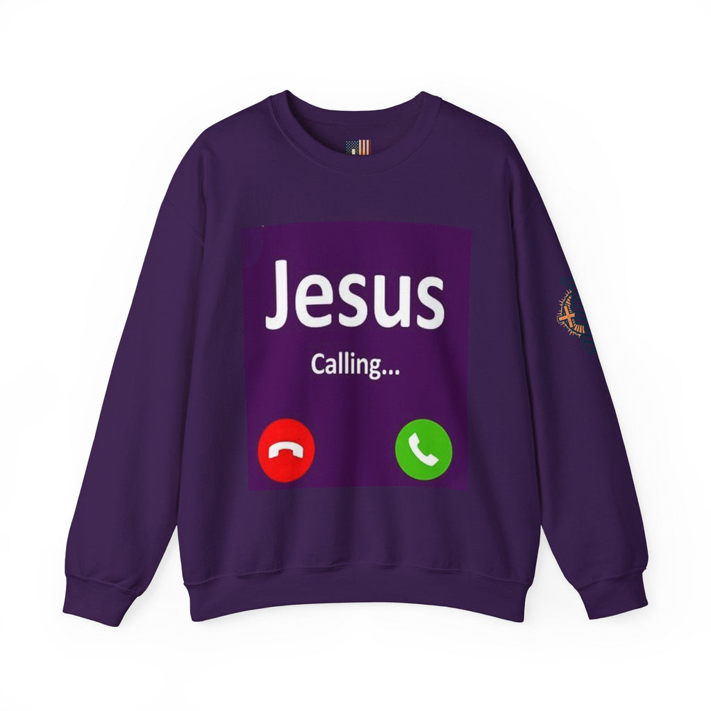 Jesus Calling Sweatshirt – Funny Cell Phone Screen Christian Sweatshirt for Divine Connection & Faith Humor Printify