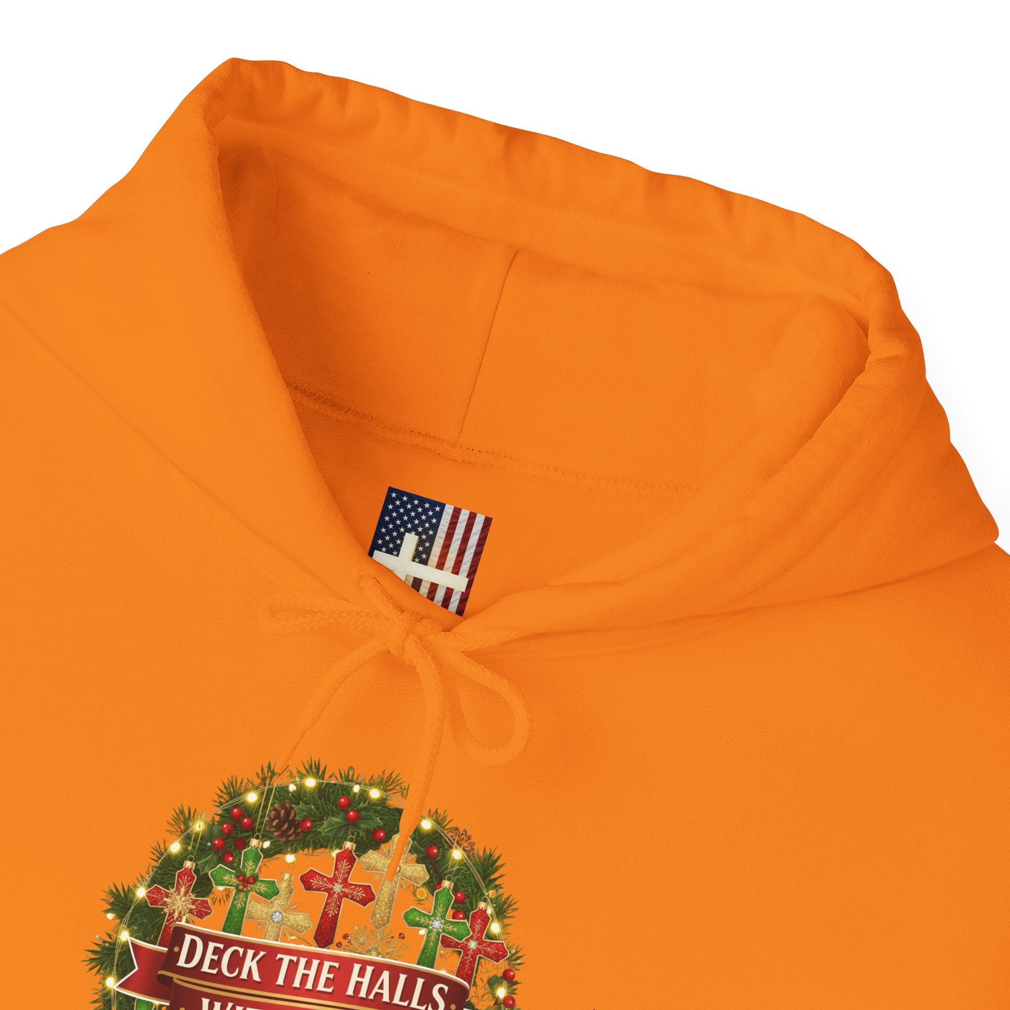 🎄 Deck the Halls with Faith – Christian Christmas Hoodie | Cross Ornament Design & Festive Garland | Bold Holiday Faith Tee by Uplifted Gear Printify