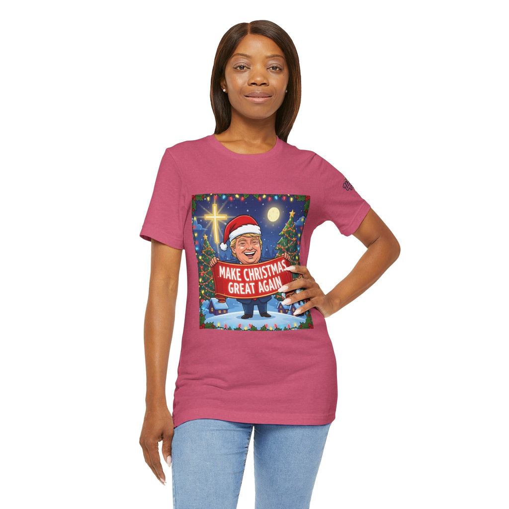 🎄 Make Christmas Great Again – Patriotic Christian Christmas T-Shirt | Bold Holiday Faith Tee | Red & White Banner Design | Uplifted Gear Printify