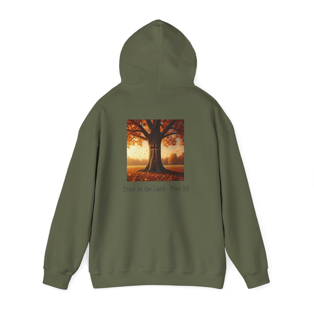 Trust in the Lord Hoodie – Autumn Tree Proverbs 3:5 Christian Hoodie for Cozy Faith Printify