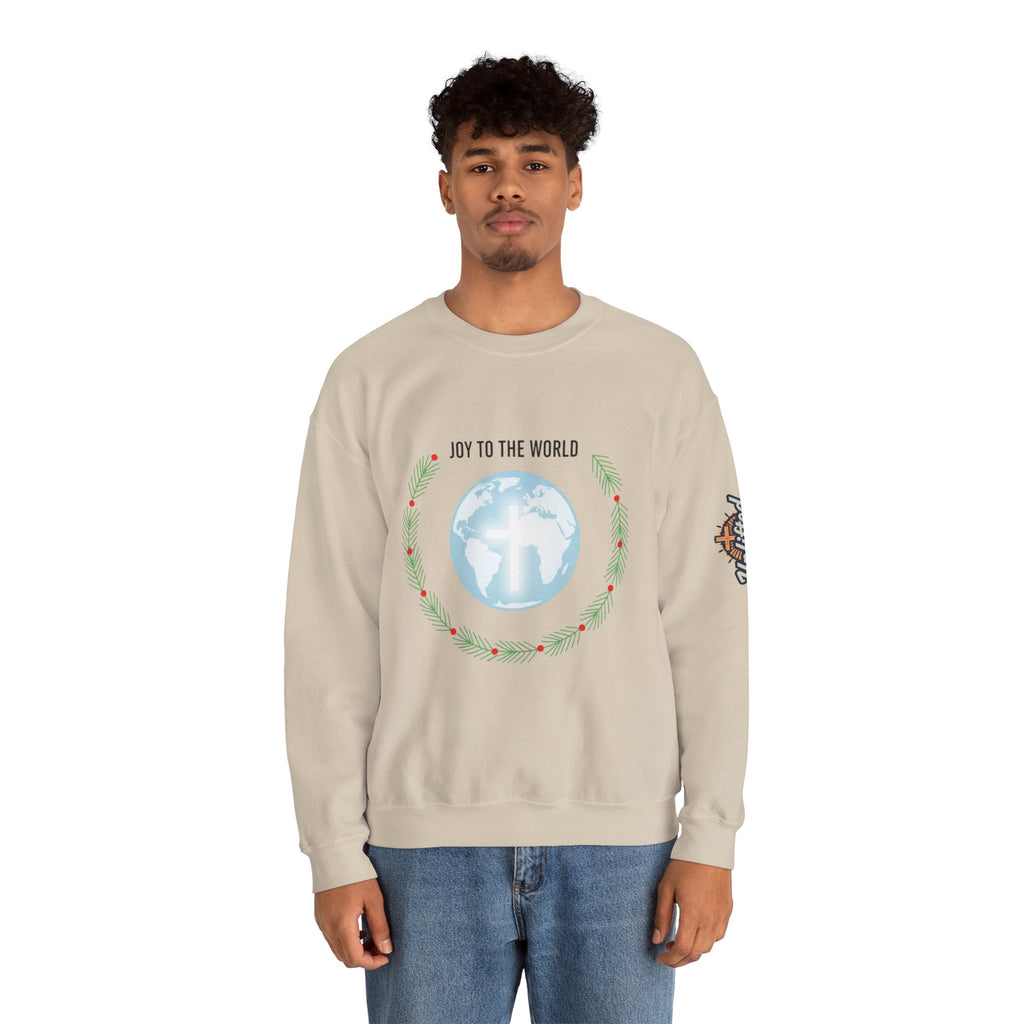 Joy to the World Sweatshirt – Wreath Earth Nativity Christian Christmas Sweatshirt for Isaiah 9:6 Holiday Faith & Festive Joy Printify