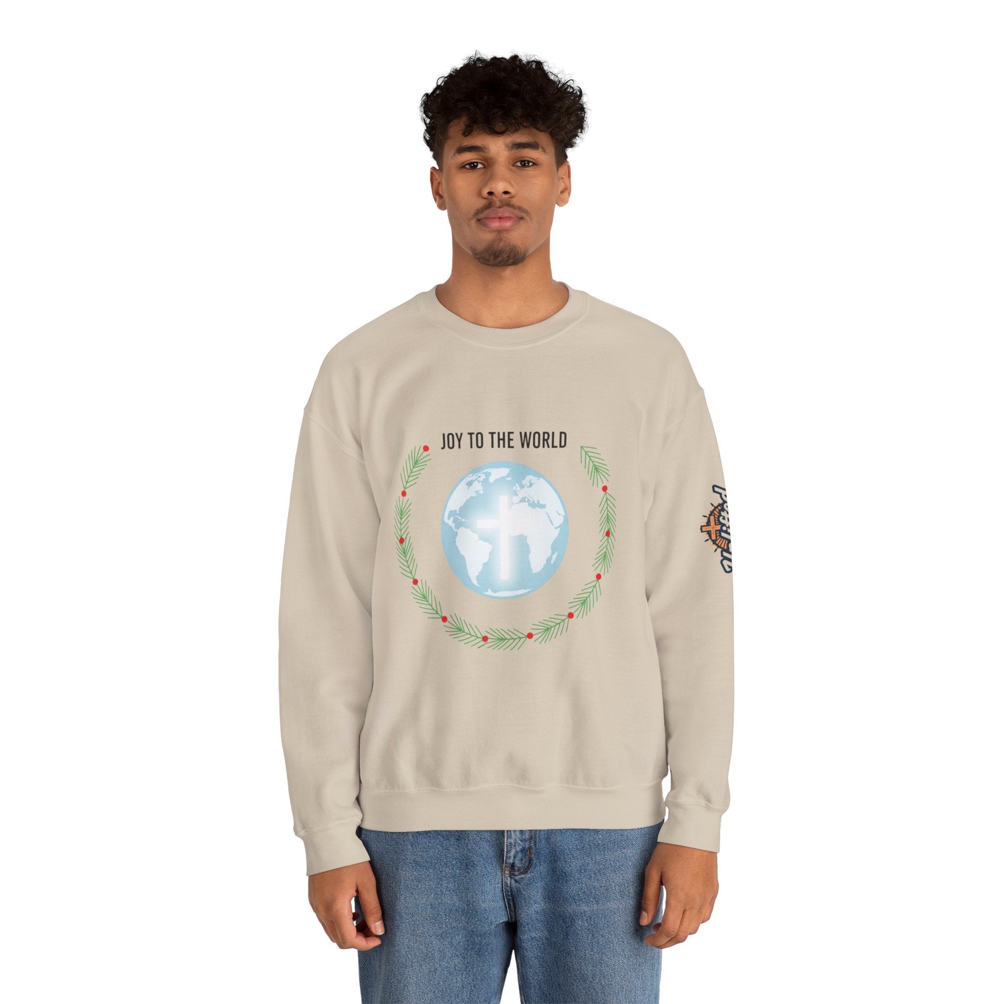 Joy to the World Sweatshirt – Wreath Earth Nativity Christian Christmas Sweatshirt for Isaiah 9:6 Holiday Faith & Festive Joy Printify