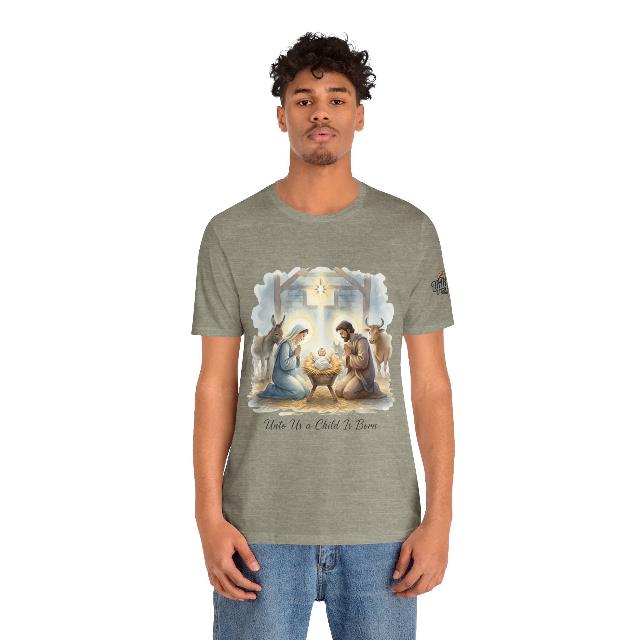 Unto Us a Child is Born T-shirt – Isaiah 9:6 Nativity Manger Scene Christian Christmas T-shirt for Holy Night Faith Printify