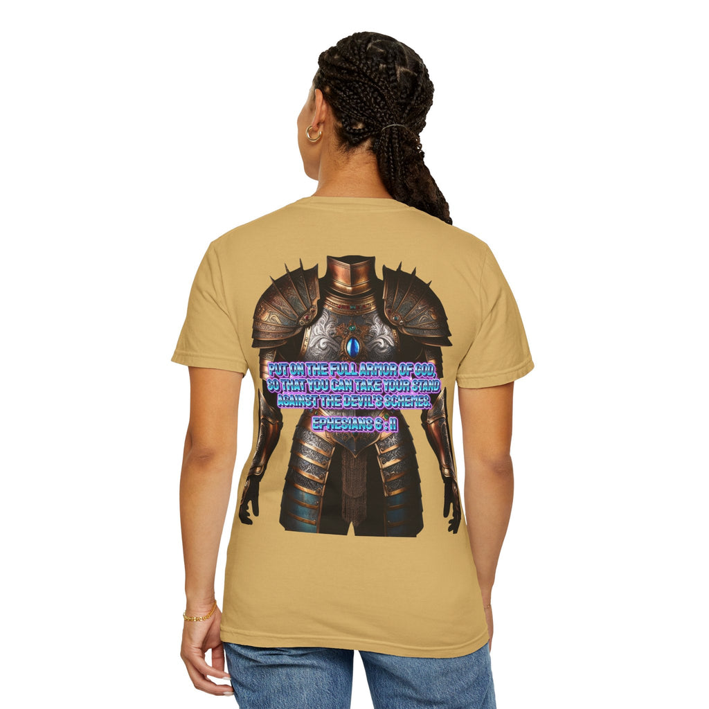 Religious Graphic Tee with Armor Of God Design - Unisex Garment-Dyed T-shirt Printify
