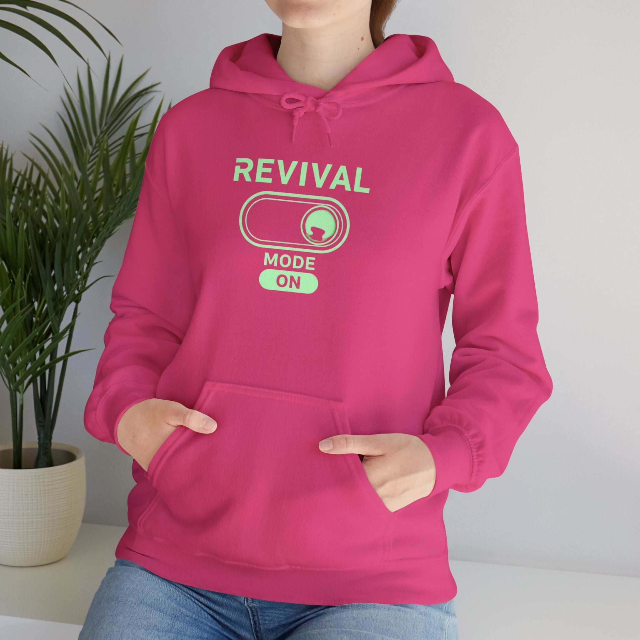 🔥 Revival Mode: ON – Christian Techwear Hoodie | Glowing Green Faith Switch | Futuristic Jesus Shirt | Activate Your Spiritual Awakening | Uplifted Gear Printify
