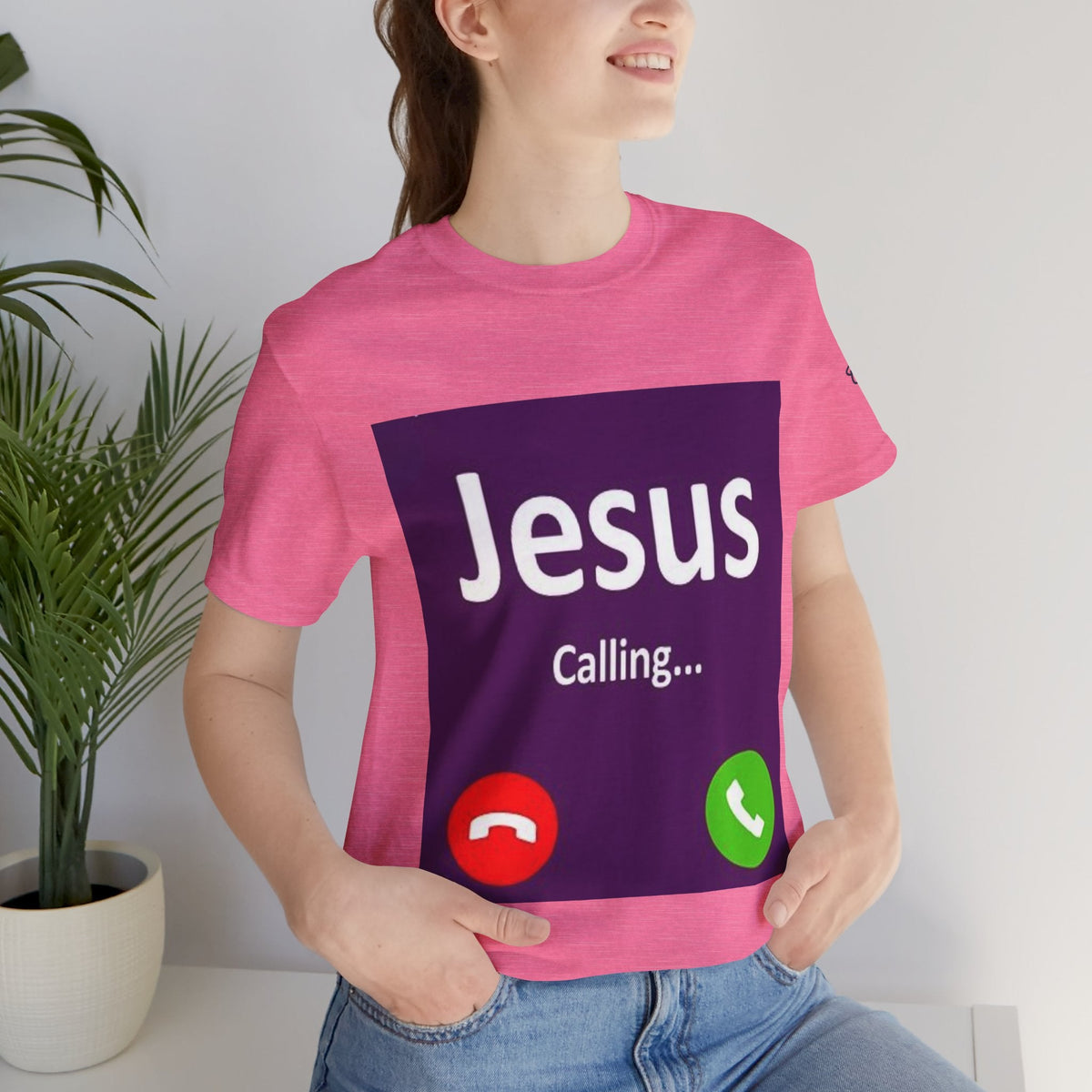 Jesus Calling T-shirt – Funny Cell Phone Screen Christian T-shirt for Divine Connection & Faith Humor Printify