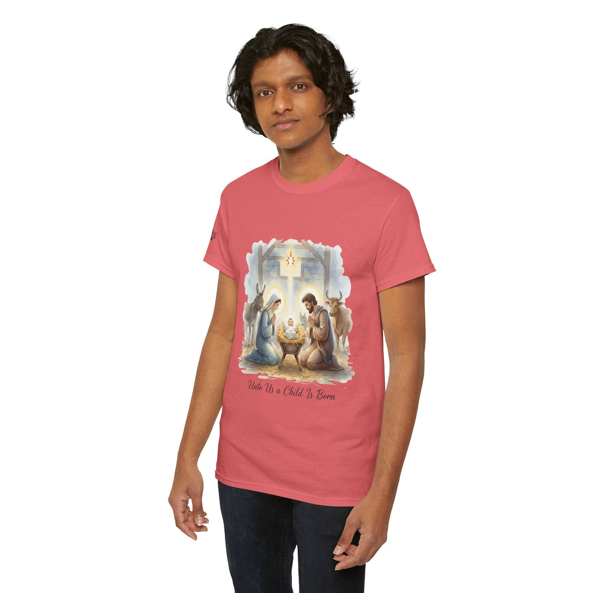 Unto Us a Child is Born T-shirt – Isaiah 9:6 Nativity Manger Scene Christian Christmas T-shirt for Holy Night Faith Printify