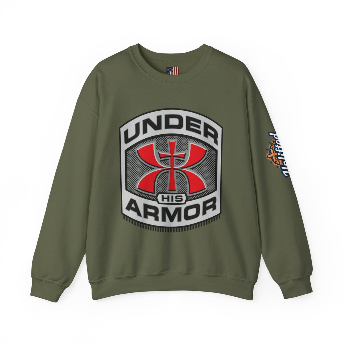 Under His Armor Crewneck Sweatshirt — Christian Faith Graphic Pullover Printify