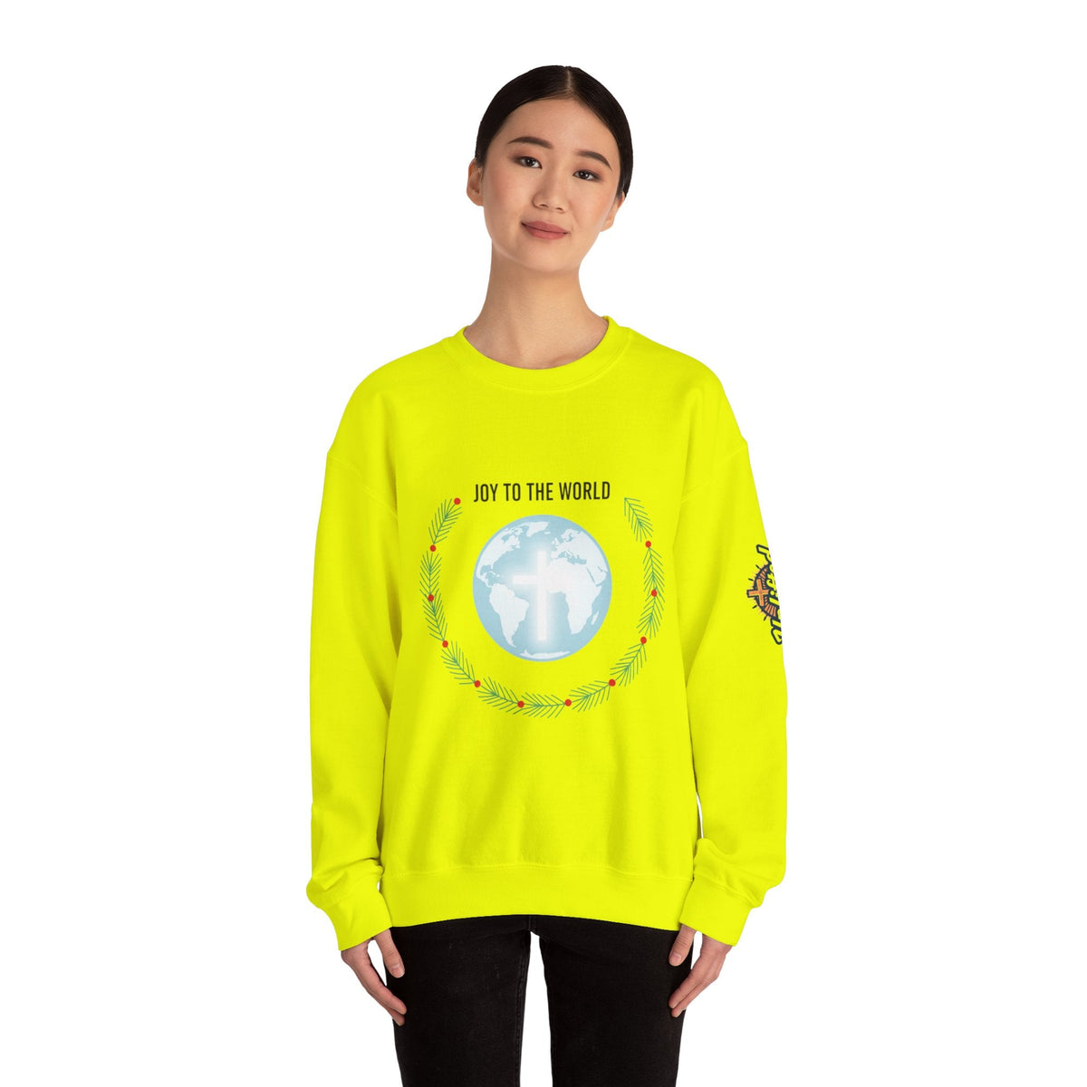 Joy to the World Sweatshirt – Wreath Earth Nativity Christian Christmas Sweatshirt for Isaiah 9:6 Holiday Faith & Festive Joy Printify