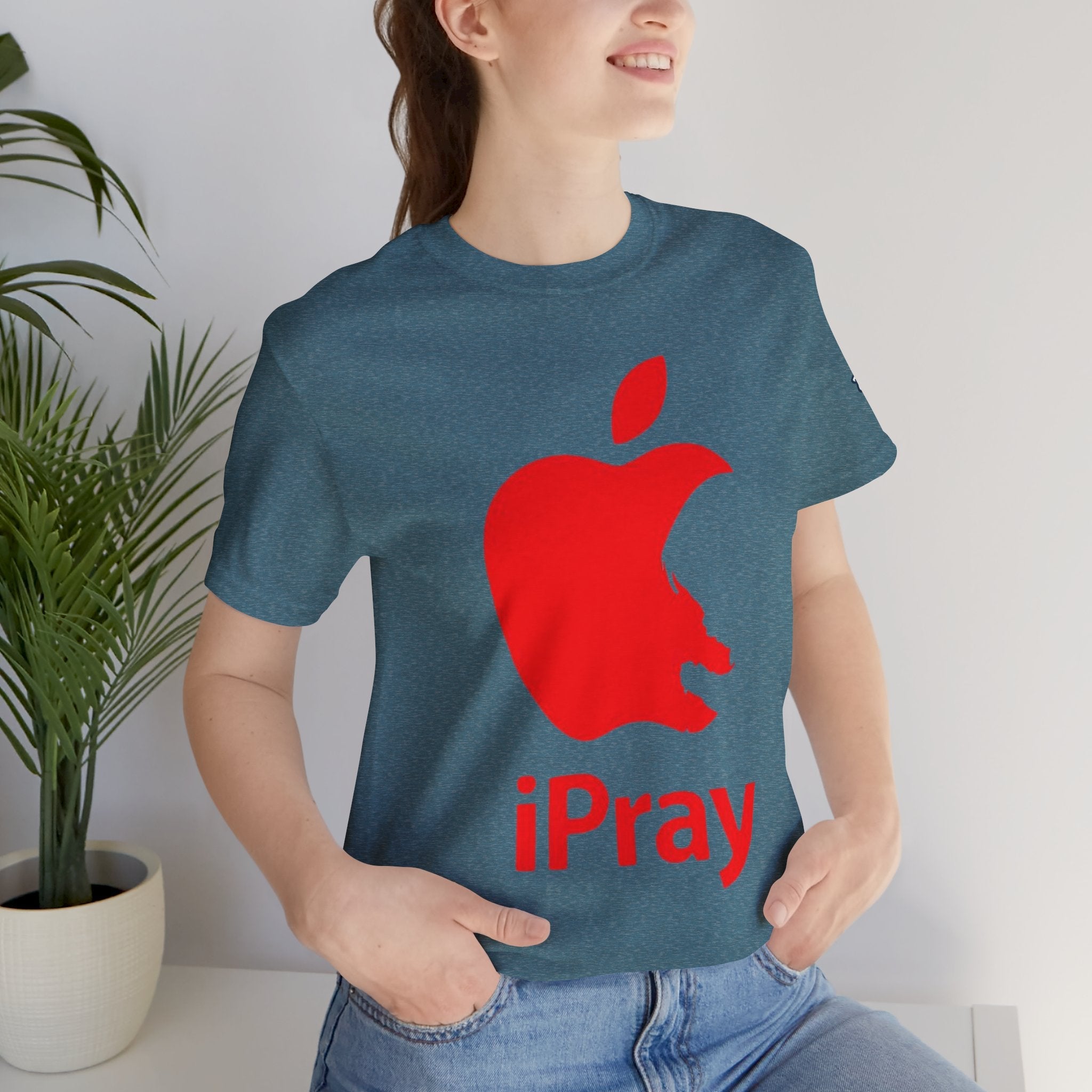 iPray Red Apple Christian T-Shirt — Faith Graphic Tee Printify