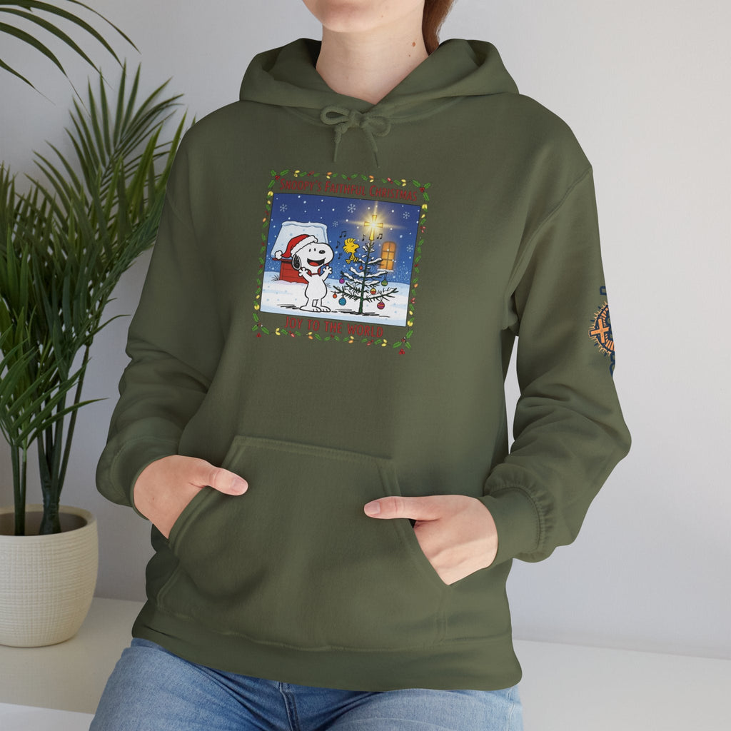 🎄 Faithful Christmas Friends – Christian Holiday Hoodie | Festive Tree & Cartoon Duo | Heartwarming Christmas Tee by Uplifted Gear Printify