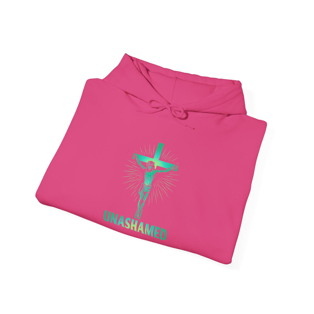 Unashamed Hoodie – Romans 1:16 Crucifixion Christian Hoodie for Bold Unwavering Faith Printify