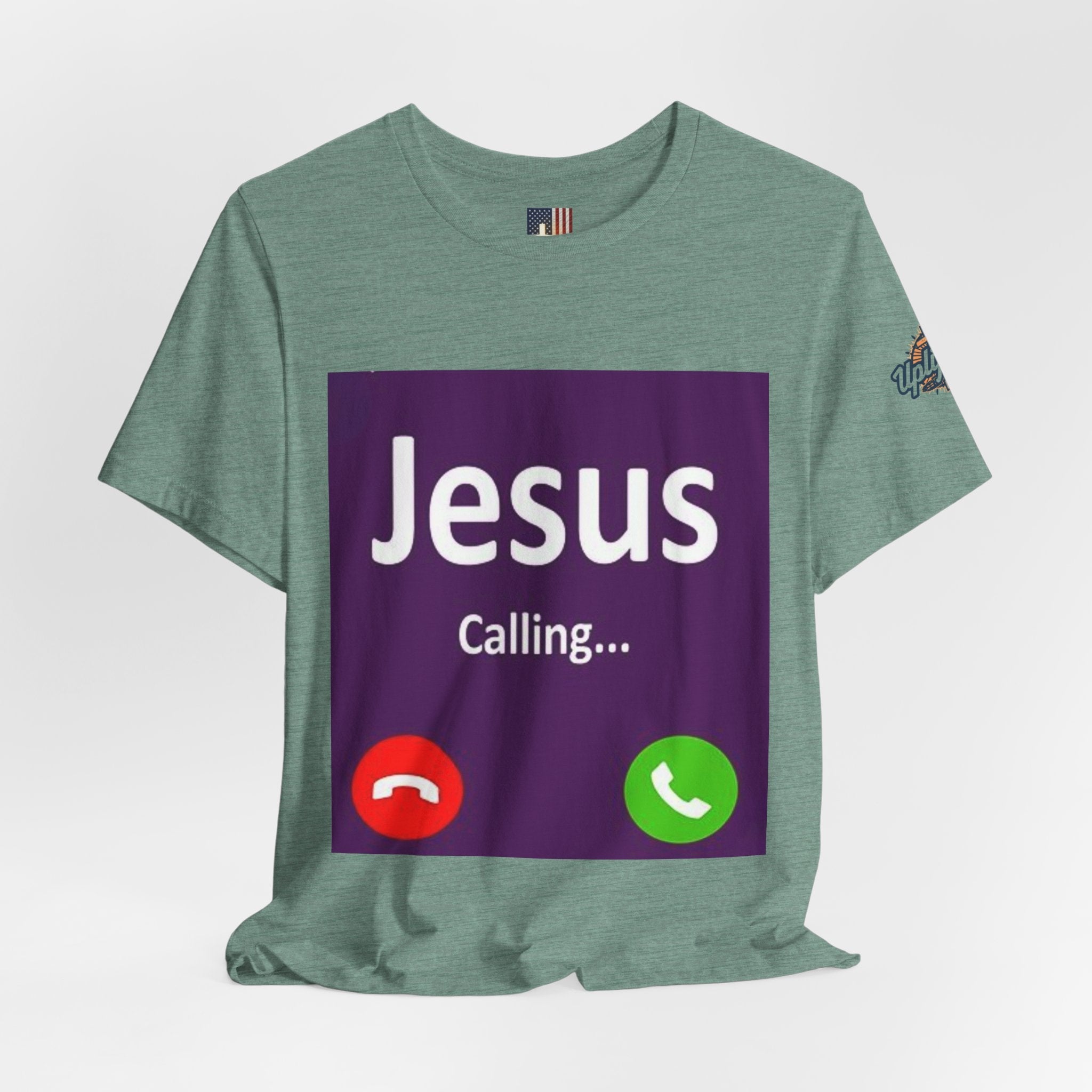 Jesus Calling T-shirt – Funny Cell Phone Screen Christian T-shirt for Divine Connection & Faith Humor Printify