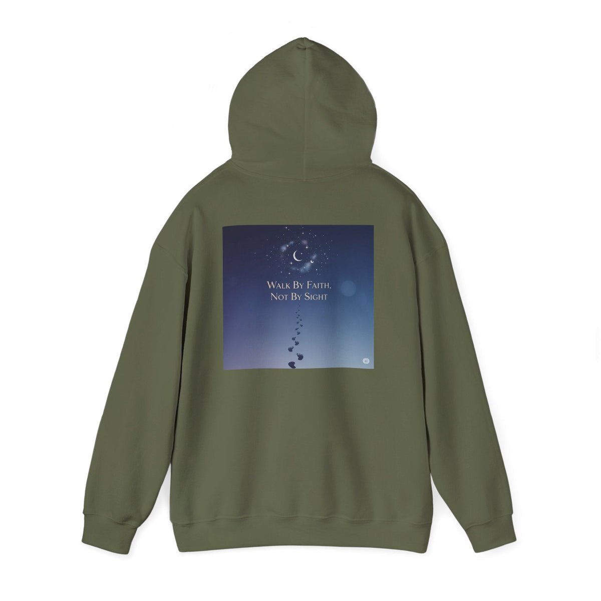 Walk by Faith, Not by Sight Hoodie – Moonlit Footprints Christian Hoodie for Cozy Nights Printify