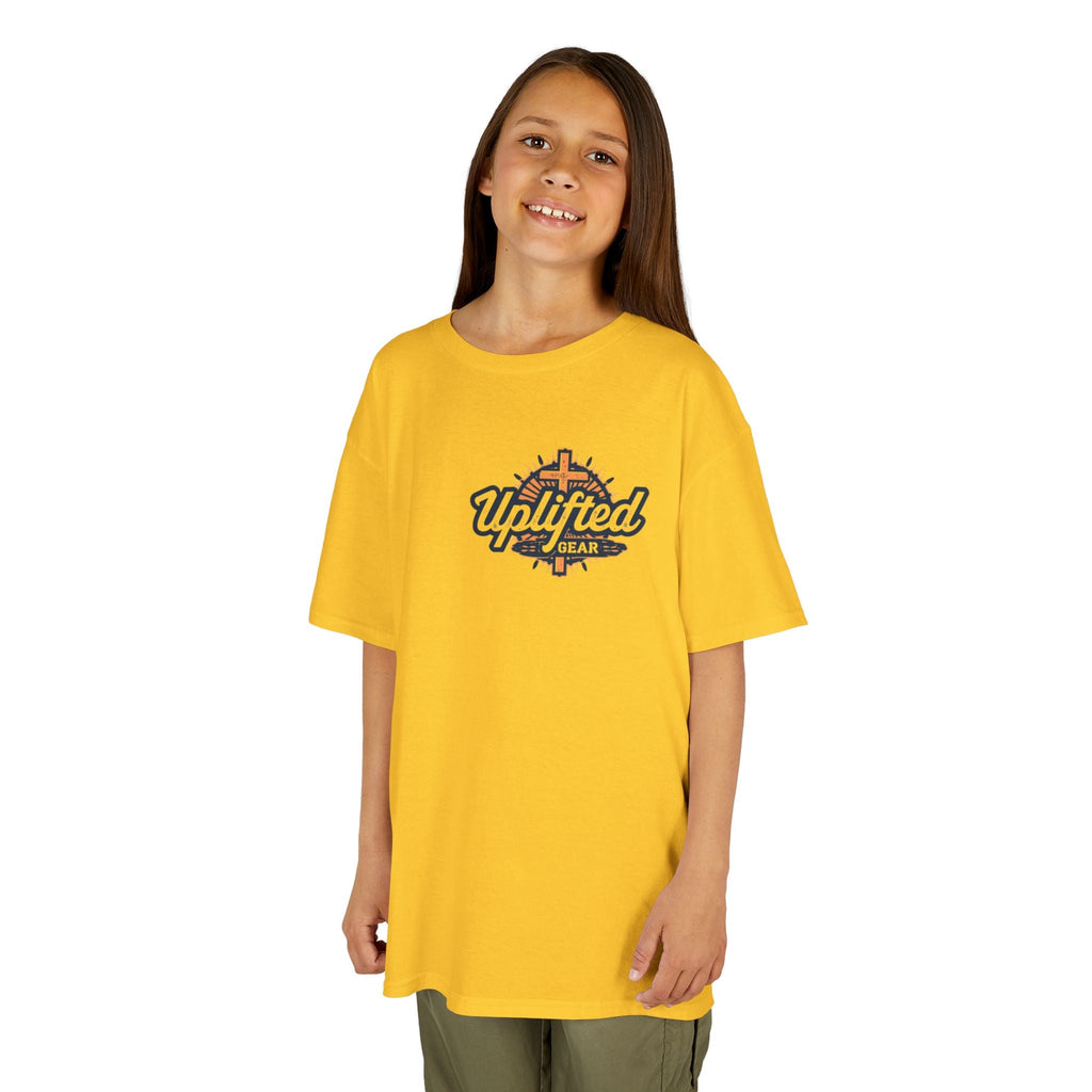 ✨ Chosen. Loved. Redeemed. – Elegant Christian Kids T-Shirt | Gold Foil Faith Tee | Subtle Cross & Heart Design | Inspirational Bible Verse Apparel by Uplifted Gear Printify