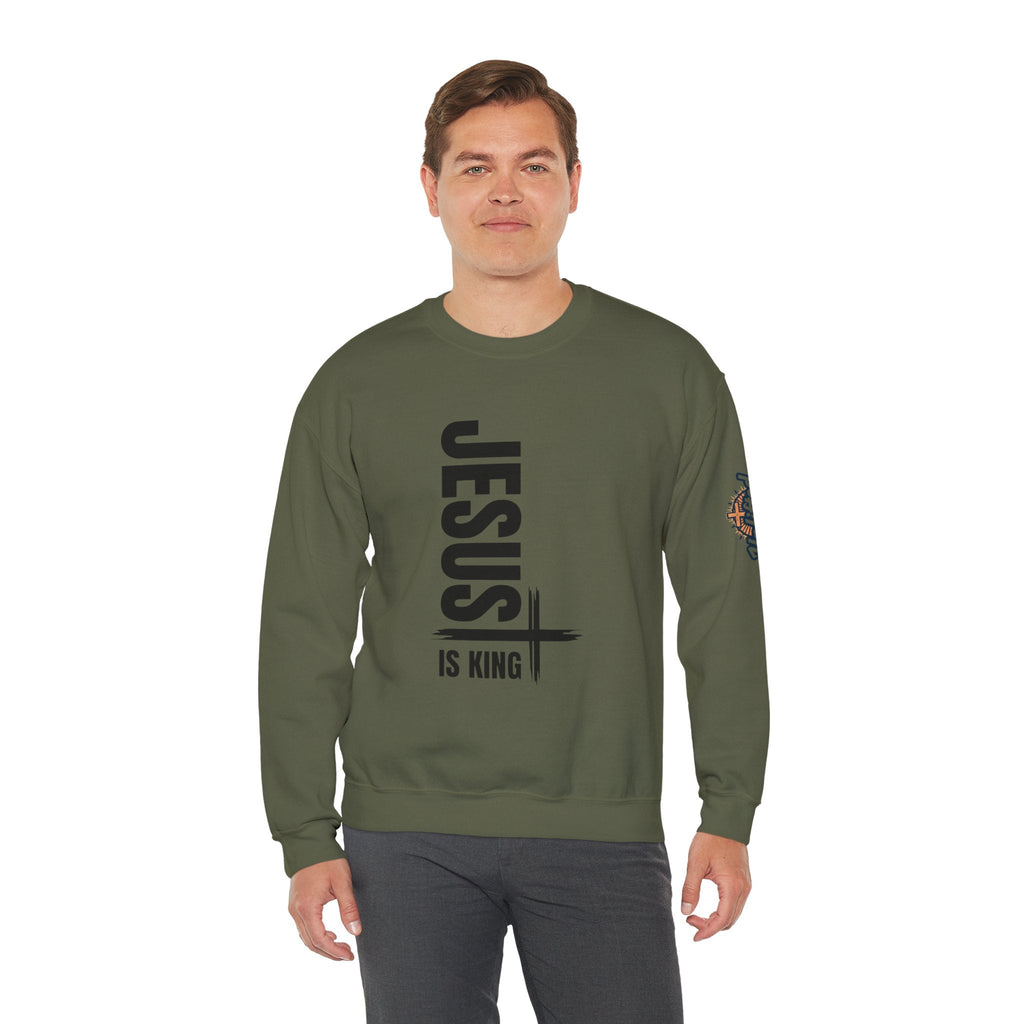 Jesus Is King Sweatshirt | Modern Typographic Cross Christian Sweatshirt Printify