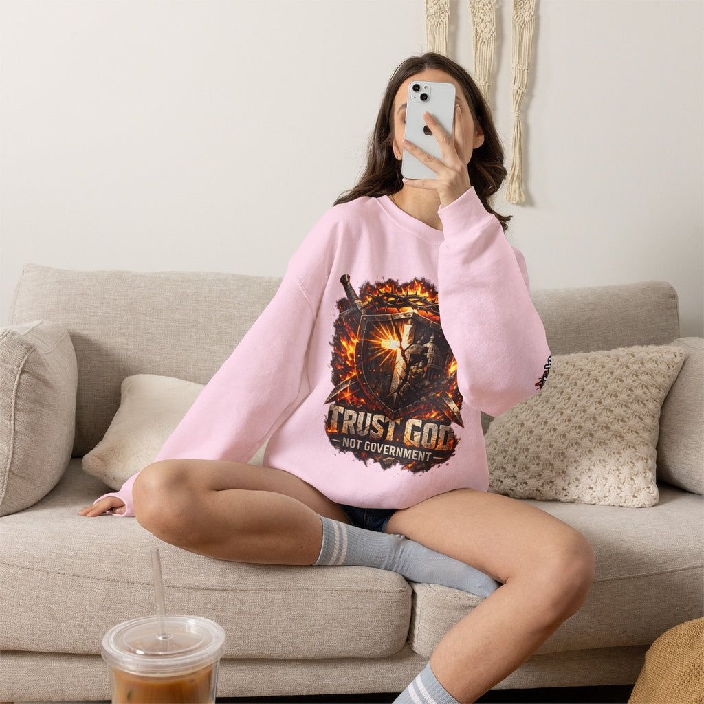 Trust God Not Government Shield Sweatshirt — Patriotic Christian Faith Sweatshirt Printify