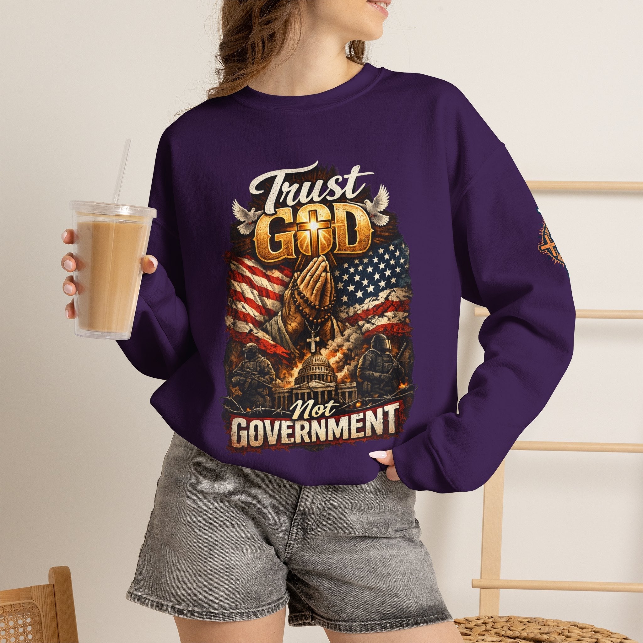 Trust God Not Government Sweatshirt — Vintage Patriotic Christian Sweatshirt Printify