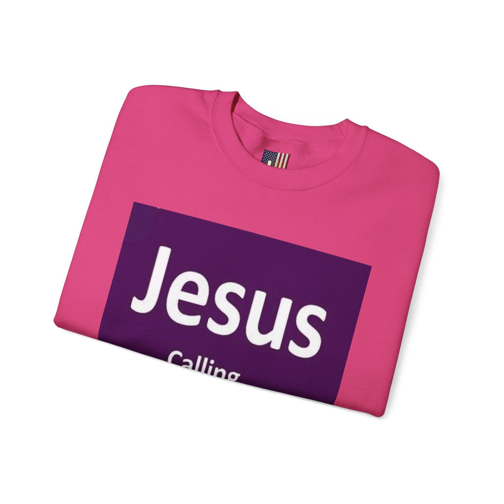 Jesus Calling Sweatshirt – Funny Cell Phone Screen Christian Sweatshirt for Divine Connection & Faith Humor Printify