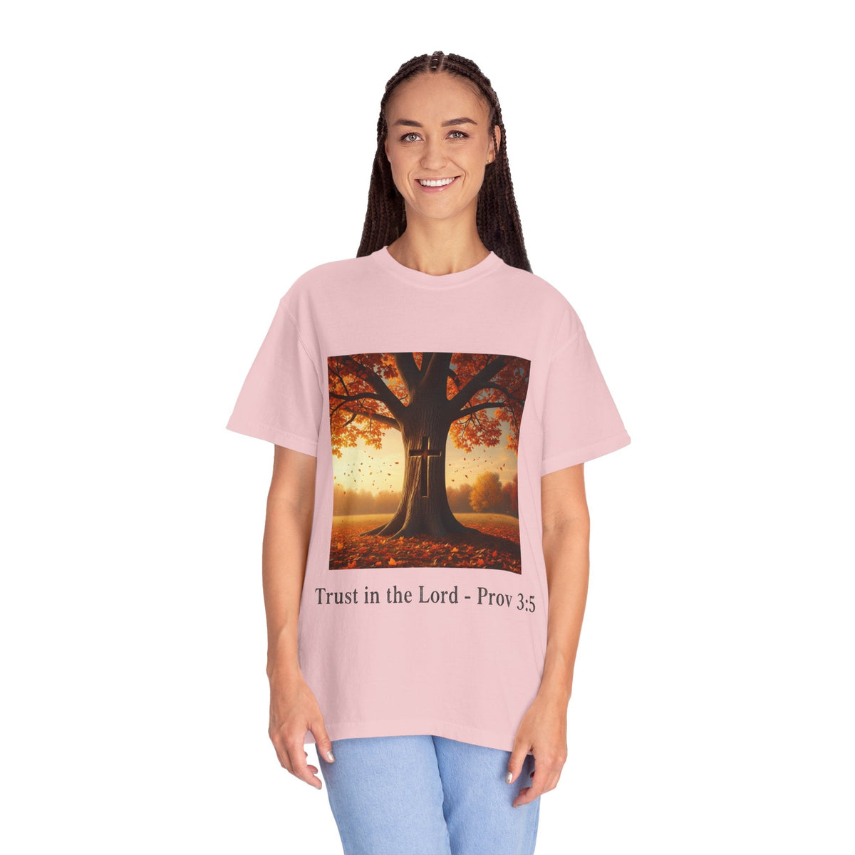 Trust in the Lord T-Shirt – Autumn Tree Christian Tee with Proverbs 3:5 Printify