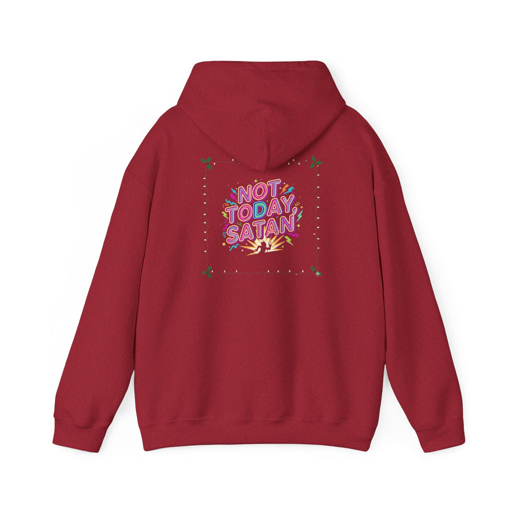 🔥 Not Today, Satan – Retro 90s Christian Hoodie | Neon Faith Tee | Funky Cartoon Devil | Bold Bible Verse Shirt | Uplifted Gear Printify