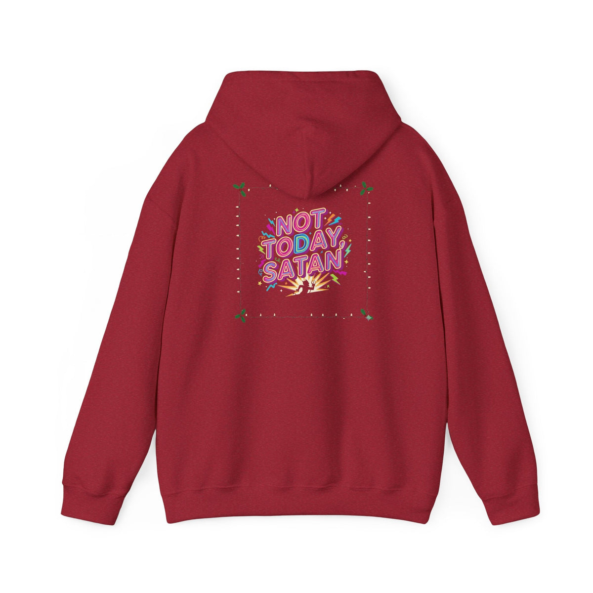 🔥 Not Today, Satan – Retro 90s Christian Hoodie | Neon Faith Tee | Funky Cartoon Devil | Bold Bible Verse Shirt | Uplifted Gear Printify